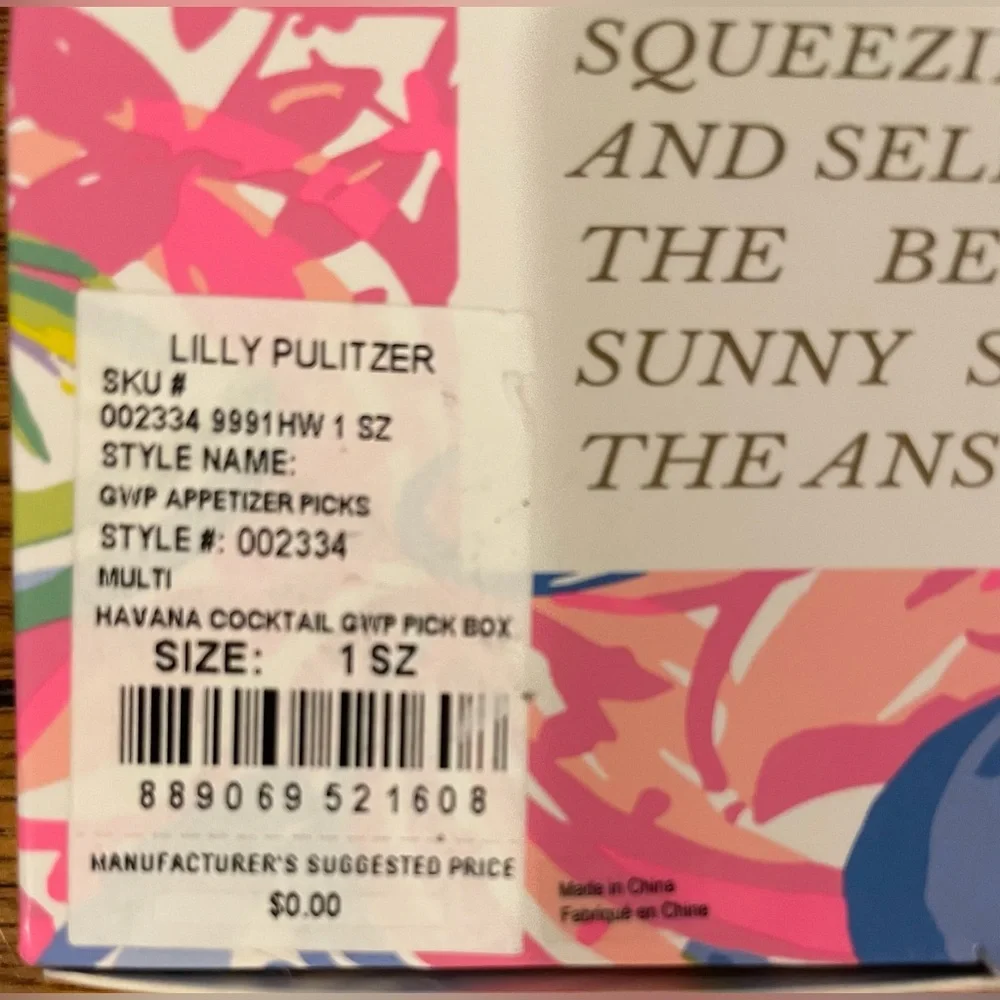 NEW in box Lilly Pulitzer set of 6 appetizers picks, gold, 3 1/2 inch length